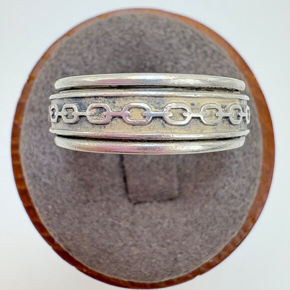 VTG Solid Sterling Silver 925 Chain Oval Link Textured Band Ring Size 10 - Picture 2 of 13